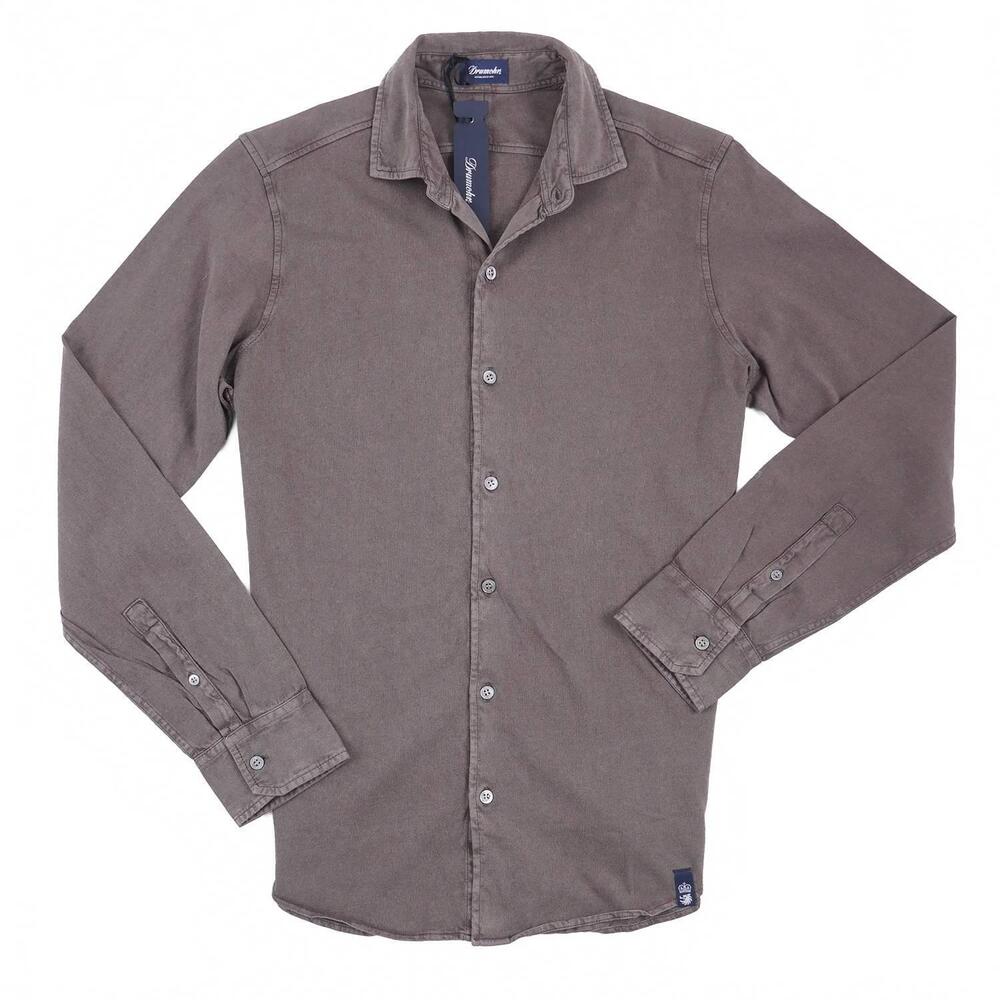 NEW DRUMOHR men's long sleeve jersey cotton polo shirt in brown